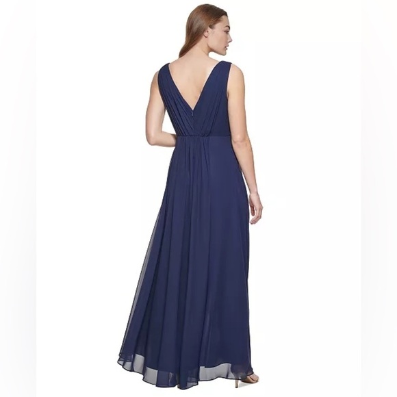 Eliza J Embellished High/Low Chiffon Dress Navy Blue Size 14 - Picture 5 of 12